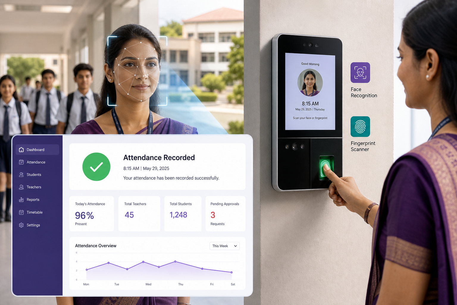 CampusFlow automatic school attendance with face recognition and fingerprint scanning